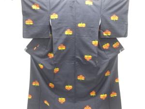 椿模様織り出し手織り紬着物